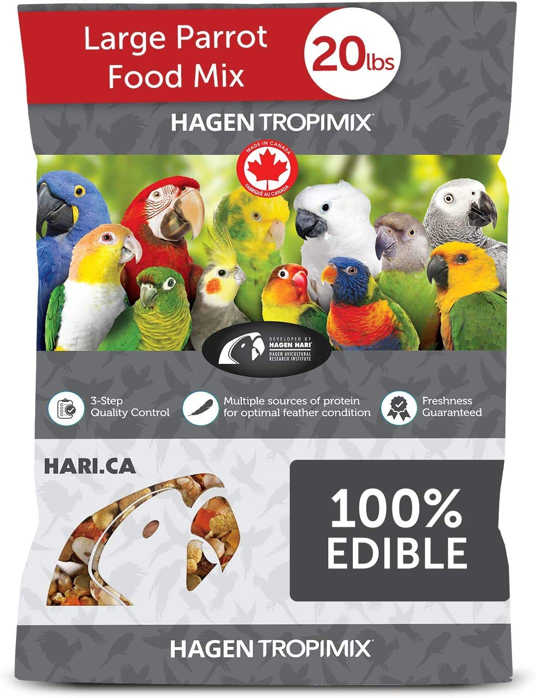 Tropimix Bird Food, Large Parrot Food with Seeds, Fruit, Nuts, Vegetables, Grains, and Legumes, Enrichment Food