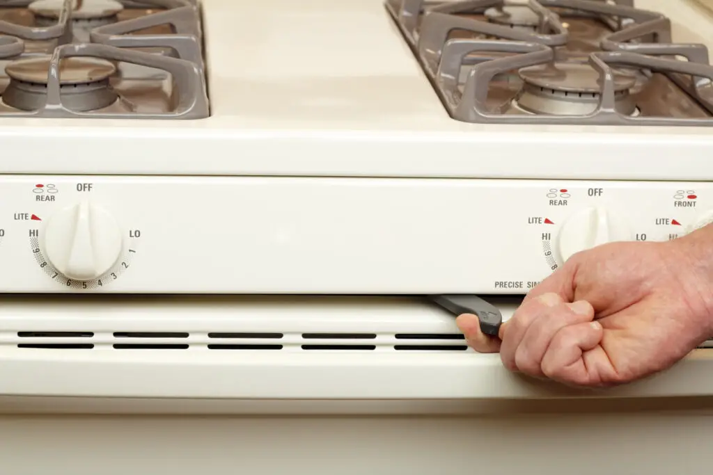 man turning on self cleaning oven that can harm sun conures